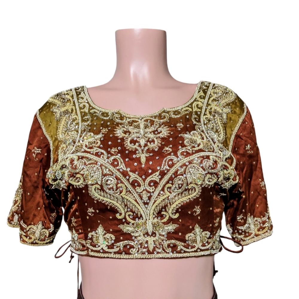Cropped Silk & Gold Embroidered Jacket